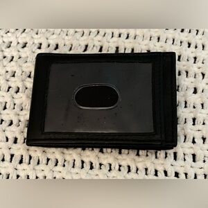 Unisex Black Leather Money Holder w/Card Slots, ID Window, Magnetic Close, RFID